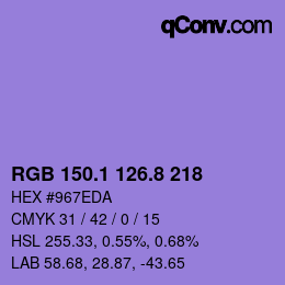 カラーコード: RGB 150.1 126.8 218 | qconv.com