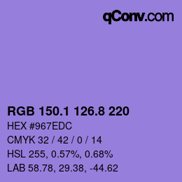 カラーコード: RGB 150.1 126.8 220 | qconv.com