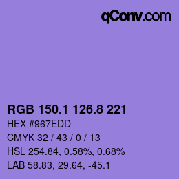 カラーコード: RGB 150.1 126.8 221 | qconv.com