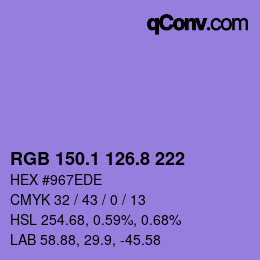 カラーコード: RGB 150.1 126.8 222 | qconv.com