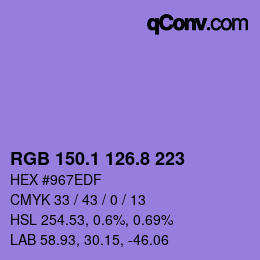 カラーコード: RGB 150.1 126.8 223 | qconv.com