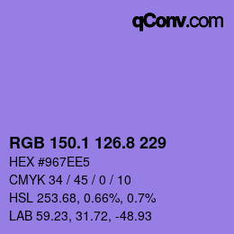 カラーコード: RGB 150.1 126.8 229 | qconv.com