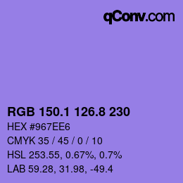 カラーコード: RGB 150.1 126.8 230 | qconv.com
