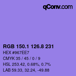 カラーコード: RGB 150.1 126.8 231 | qconv.com