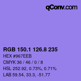 カラーコード: RGB 150.1 126.8 235 | qconv.com