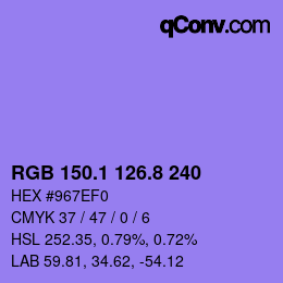 カラーコード: RGB 150.1 126.8 240 | qconv.com