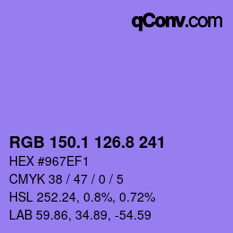 カラーコード: RGB 150.1 126.8 241 | qconv.com