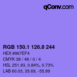 カラーコード: RGB 150.1 126.8 244 | qconv.com