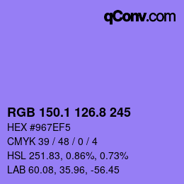 カラーコード: RGB 150.1 126.8 245 | qconv.com