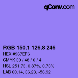 カラーコード: RGB 150.1 126.8 246 | qconv.com