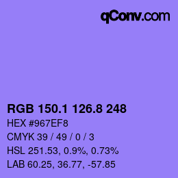 カラーコード: RGB 150.1 126.8 248 | qconv.com