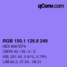 カラーコード: RGB 150.1 126.8 249 | qconv.com