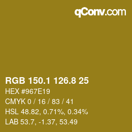 カラーコード: RGB 150.1 126.8 25 | qconv.com