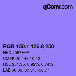 カラーコード: RGB 150.1 126.8 250 | qconv.com