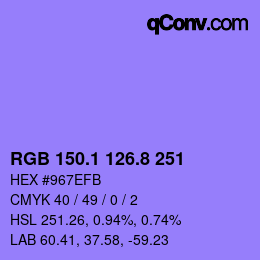 カラーコード: RGB 150.1 126.8 251 | qconv.com