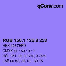 カラーコード: RGB 150.1 126.8 253 | qconv.com