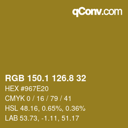 カラーコード: RGB 150.1 126.8 32 | qconv.com
