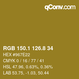 カラーコード: RGB 150.1 126.8 34 | qconv.com