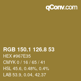 Color code: RGB 150.1 126.8 53 | qconv.com