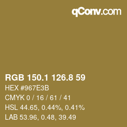 Color code: RGB 150.1 126.8 59 | qconv.com