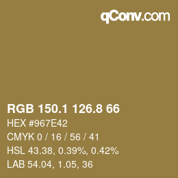 Color code: RGB 150.1 126.8 66 | qconv.com