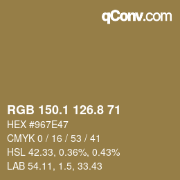 Color code: RGB 150.1 126.8 71 | qconv.com
