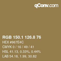 Farbcode: RGB 150.1 126.8 76 | qconv.com