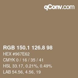 カラーコード: RGB 150.1 126.8 98 | qconv.com