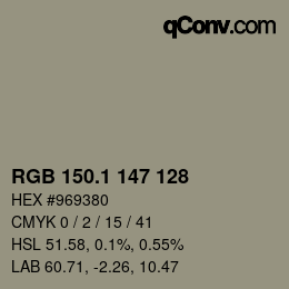 カラーコード: RGB 150.1 147 128 | qconv.com