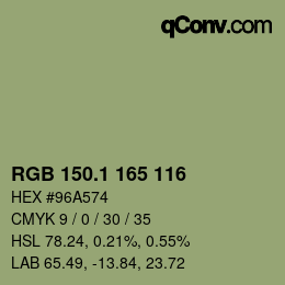 カラーコード: RGB 150.1 165 116 | qconv.com
