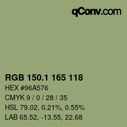 カラーコード: RGB 150.1 165 118 | qconv.com