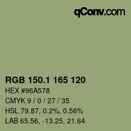 カラーコード: RGB 150.1 165 120 | qconv.com
