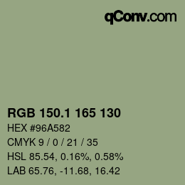 Color code: RGB 150.1 165 130 | qconv.com