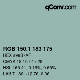 カラーコード: RGB 150.1 183 175 | qconv.com