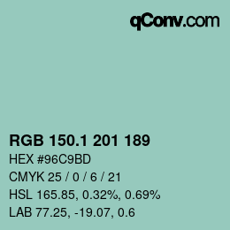 カラーコード: RGB 150.1 201 189 | qconv.com