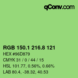カラーコード: RGB 150.1 216.8 121 | qconv.com