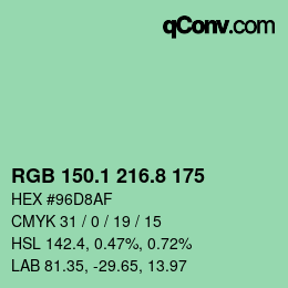 カラーコード: RGB 150.1 216.8 175 | qconv.com