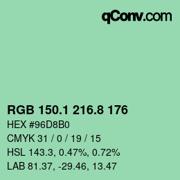カラーコード: RGB 150.1 216.8 176 | qconv.com