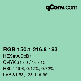 カラーコード: RGB 150.1 216.8 183 | qconv.com