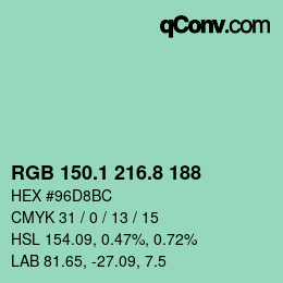 カラーコード: RGB 150.1 216.8 188 | qconv.com