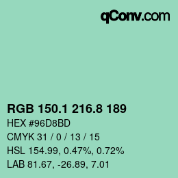 カラーコード: RGB 150.1 216.8 189 | qconv.com