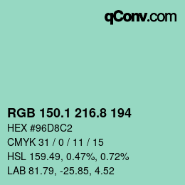 カラーコード: RGB 150.1 216.8 194 | qconv.com
