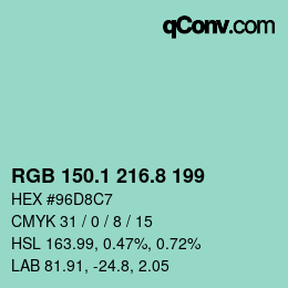 カラーコード: RGB 150.1 216.8 199 | qconv.com