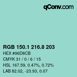 カラーコード: RGB 150.1 216.8 203 | qconv.com