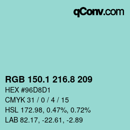 カラーコード: RGB 150.1 216.8 209 | qconv.com