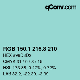 Color code: RGB 150.1 216.8 210 | qconv.com