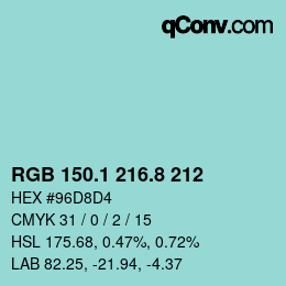 Color code: RGB 150.1 216.8 212 | qconv.com
