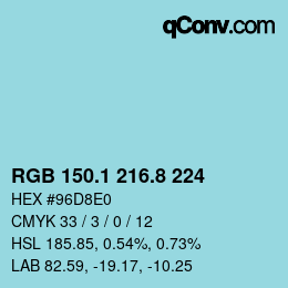 Color code: RGB 150.1 216.8 224 | qconv.com