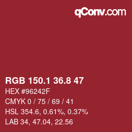 カラーコード: RGB 150.1 36.8 47 | qconv.com