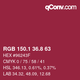 カラーコード: RGB 150.1 36.8 63 | qconv.com